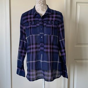 Burberry Brit Blouse, Purple and Navy XL, long sleeve